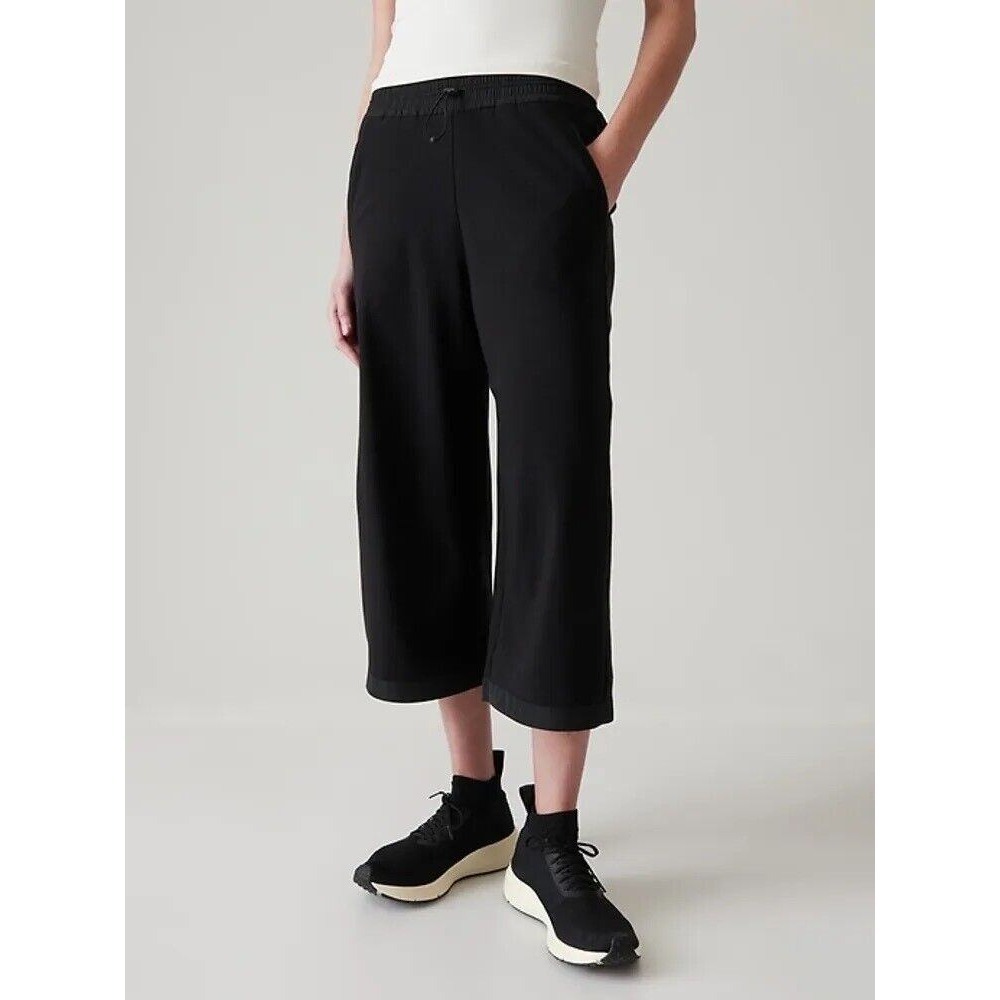Athleta Triumph Hybrid Wide Leg Crop Women XS Black Cotton Blend 533711